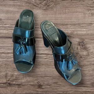 White House Black Market Black Tassel Mule Slip On Heel Shoe Size 7 1/2 M